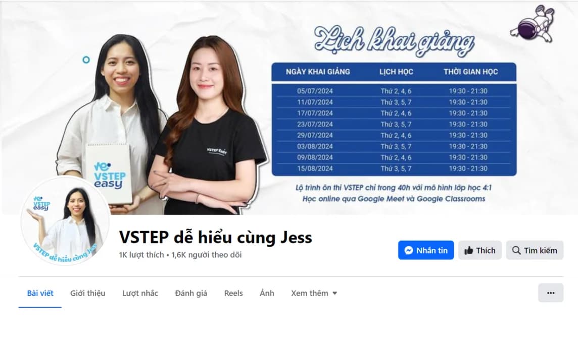 Fanpage VSTEP dễ hiểu cùng Jess preview